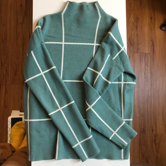 Cynthia Rowley Mock Neck Windowpane Sweater TEAL Size Small - Picture 3 of 4